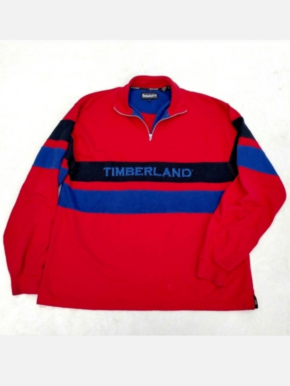 Vintage Timberland Sweatshirt Men's Size XL Red Purple Quarter Zip Y2K Cotton